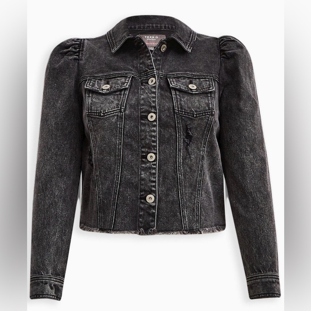 Torrid 3x black washed denim puff sleeve jacket